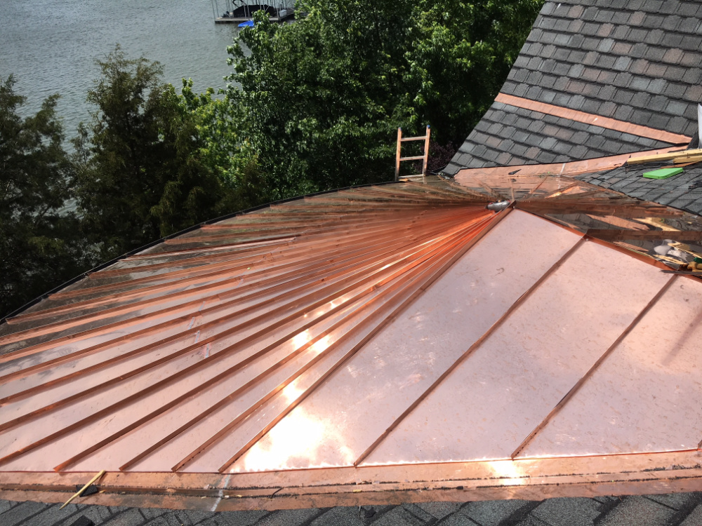 Copper Standing Seam Awning 1 - MidSouth Construction LLC Copper Awning on home in Franklin TN