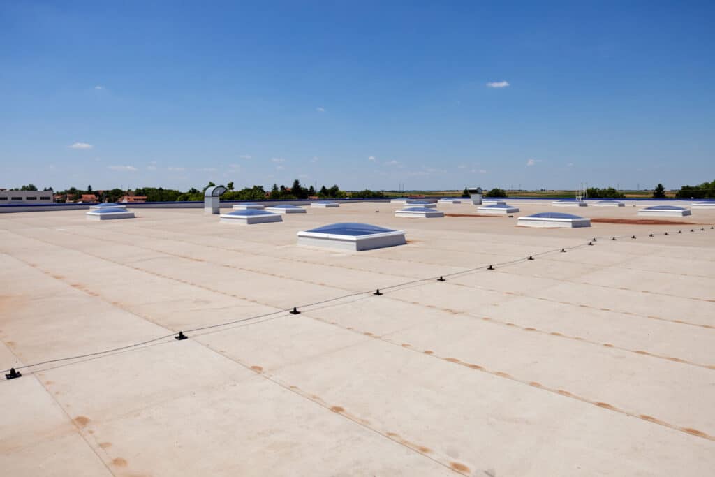 A view of the roof of an industrial building.