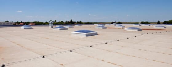 A view of the roof of an industrial building.