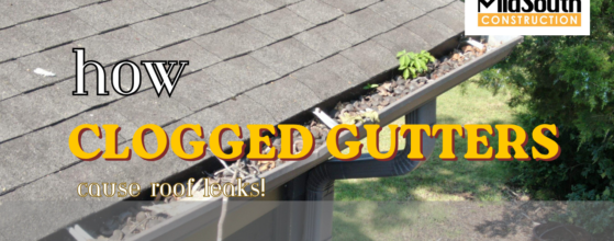 Image showing clogged gutters and resulted in a roof leak